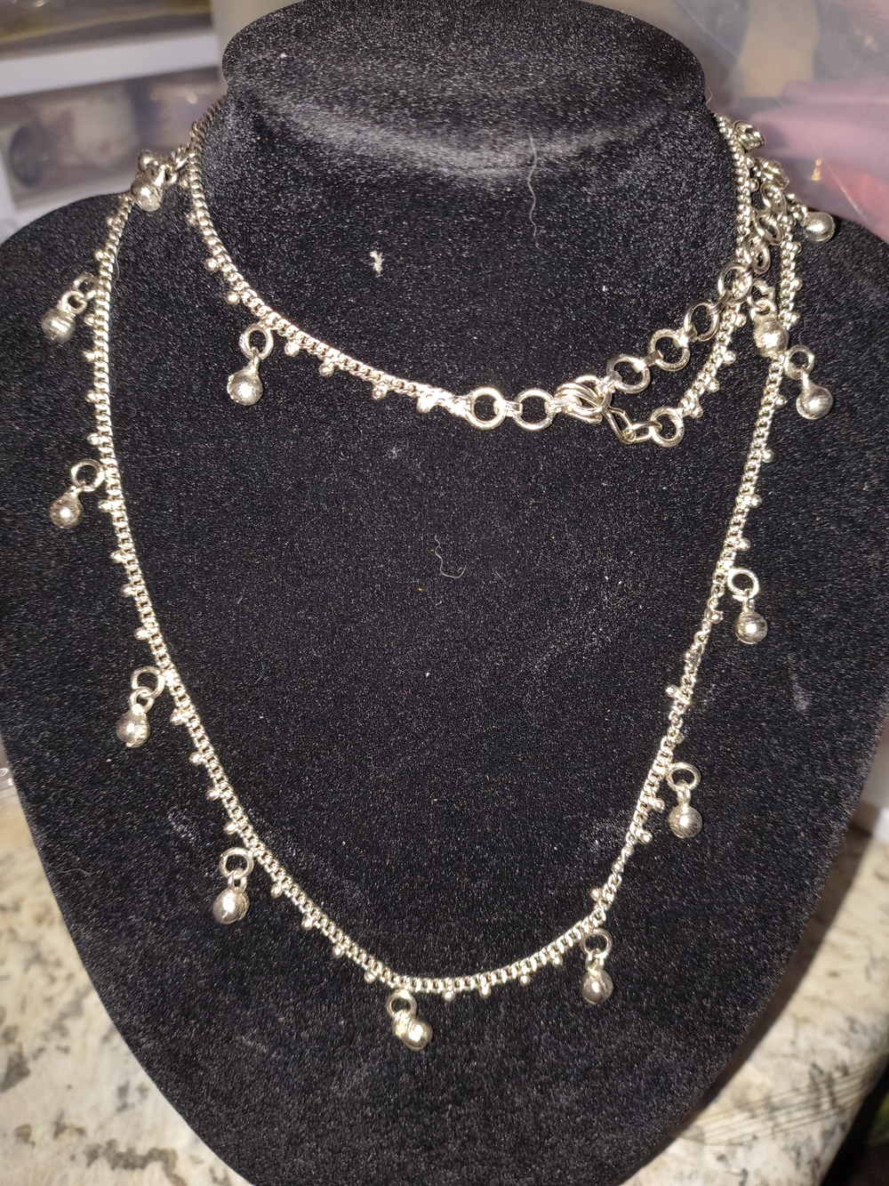 Silver-Tone Long Dangle Bead Layered Bell Necklace -